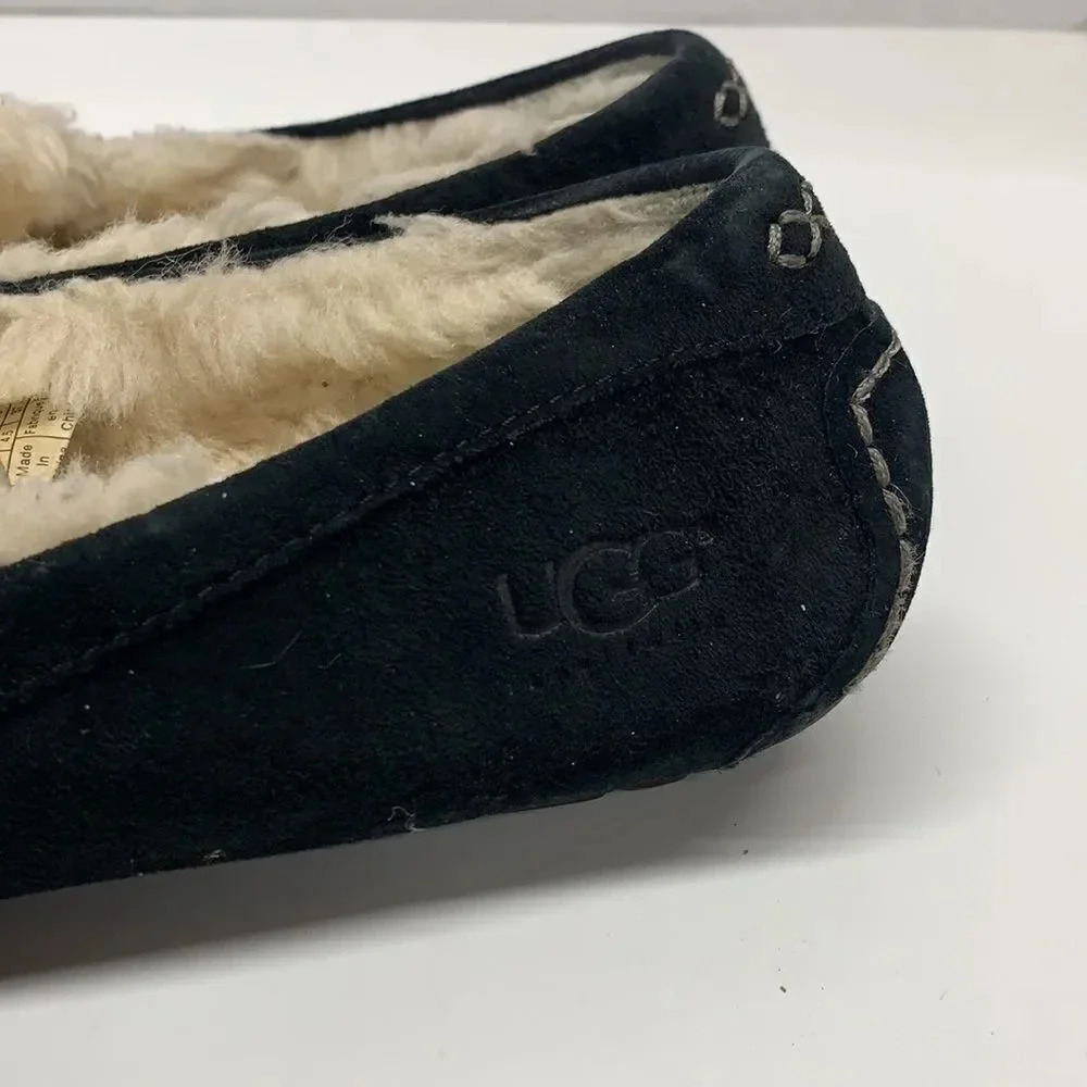 Ugg Ansley Slippers Suede Slip On Shearling Lined Moccasins Shoes Black Size 6 - Picture 8 of 12